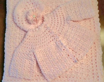 Baby girl blanket sweater and hat set