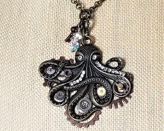 Steampunk Costume, Steampunk Jewelry, Octopus Necklace/Watch Parts Necklace