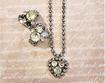 Jewelry Set/Rhinestone Necklace/Vintage Necklace/Wedding Necklace/Prom Necklace/Rhinestone Earrings/Rhinestone Set