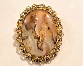 Agate Brooch/Gold Brooch/Pendant Brooch/Vintage Brooch/Stone Brooch/Agate Pendant