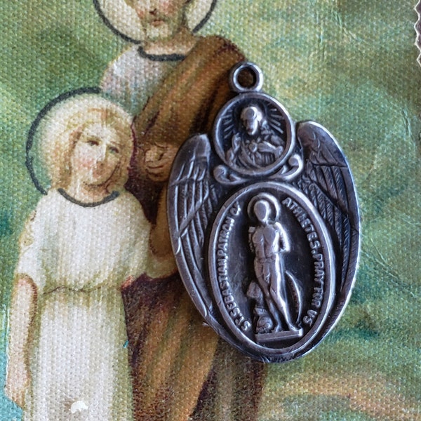 St Sebastian Medal/Catholic Medal/Sterling Medal/Saints Medal/Vintage Medal/Catholic Jewelry