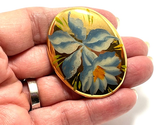 Porcelain Brooch/Vintage Brooch/Orchid Brooch/Hand Painted Brooch/Gold Brooch