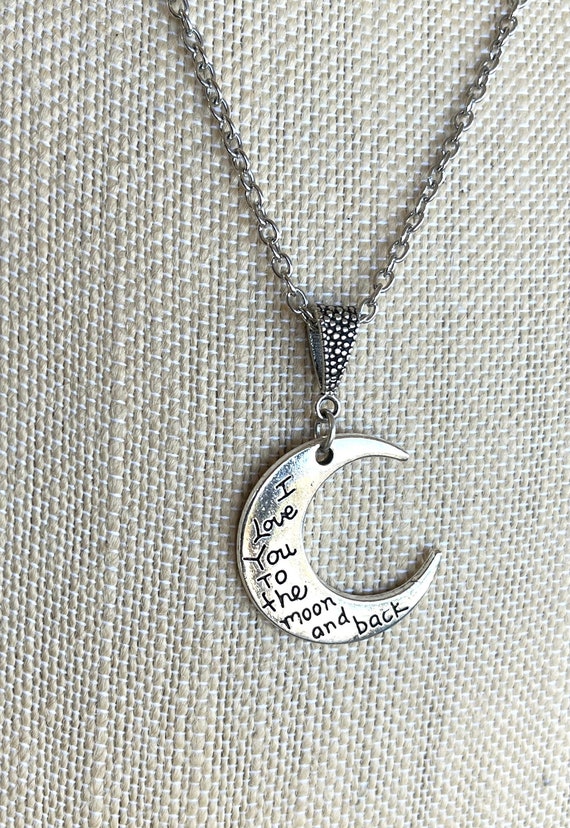 Moon and Back/moon Necklace/love You/silver Necklace - Etsy