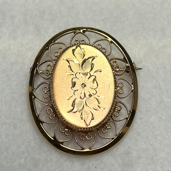 Brooch/Catamore Brooch/etched flower/Brooch/Vintage Brooch/Gold Filled Brooch/Pendant