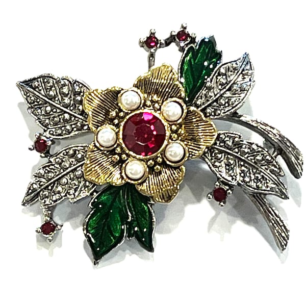 Avon Christmas Brooch/Vintage Brooch/Flower Brooch/Avon Jewelry