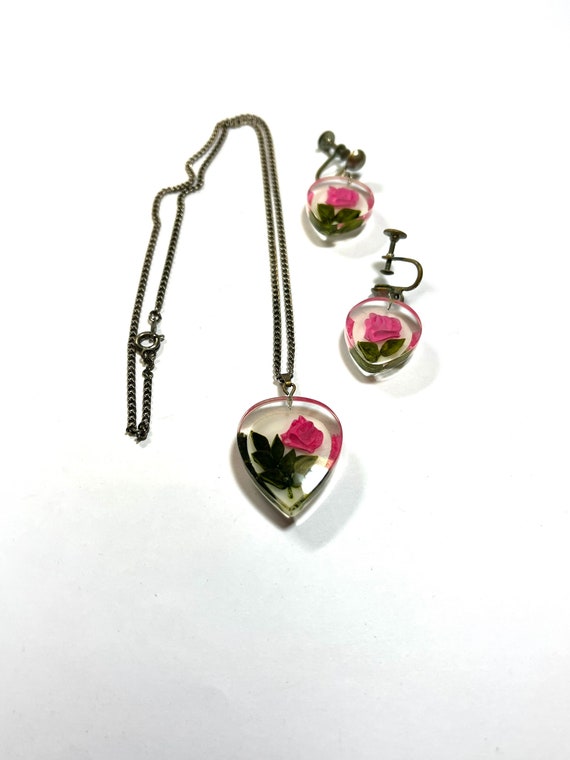 Lucite Rose/Pink Rose/Jewelry Set/rose Necklace/Rose … Gem