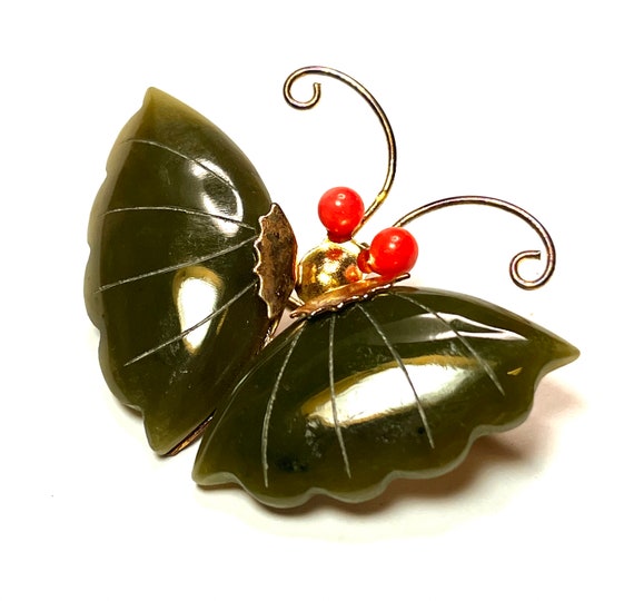 Jade brooch/Jade pendant/Jade Butterfly/Vintage b… - image 1