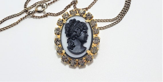 Cameo Necklace/Vintage Necklace/Rhinestone Neckla… - image 2