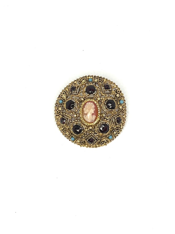 Florenza Brooch, gold brooch, vintage brooch/Turquoise Brooch/Cameo Brooch