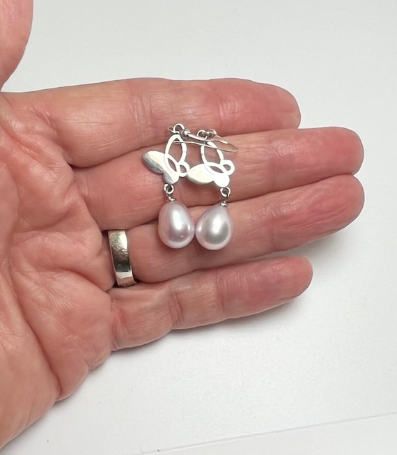 Sterling/Baroque Pearl/Pearl Earrings/Butterfly E… - image 1