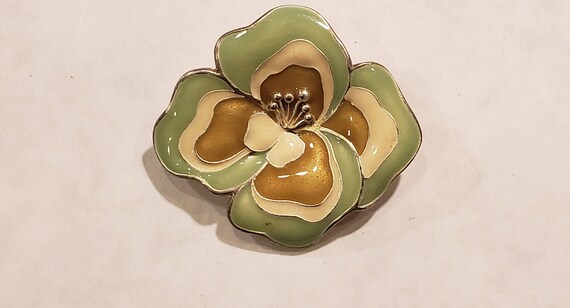 Vintage Brooch/Flower Brooch/Enamel Brooch/Green Brooch/CX Brooch/Cafe Press Brooch View 2