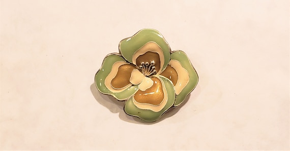 Vintage Brooch/Flower Brooch/Enamel Brooch/Green Brooch/CX Brooch/Cafe Press Brooch