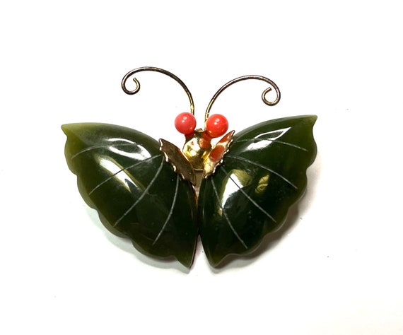 Jade brooch/Jade pendant/Jade Butterfly/Vintage b… - image 5