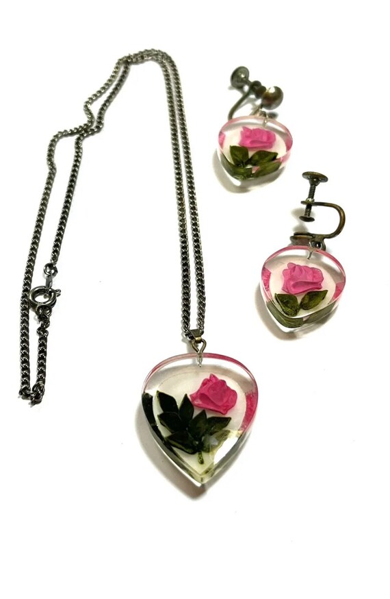 Lucite Rose/Pink Rose/Jewelry Set/rose Necklace/Rose … Gem
