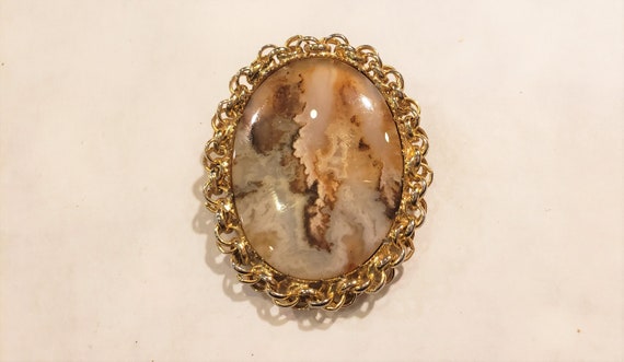 Agate Brooch/Gold Brooch/Pendant Brooch/Vintage B… - image 2