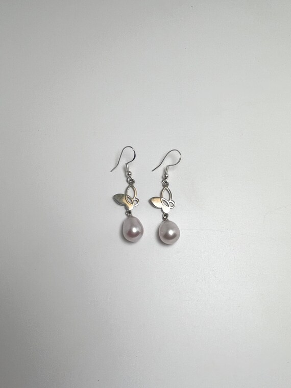 Sterling/Baroque Pearl/Pearl Earrings/Butterfly E… - image 4