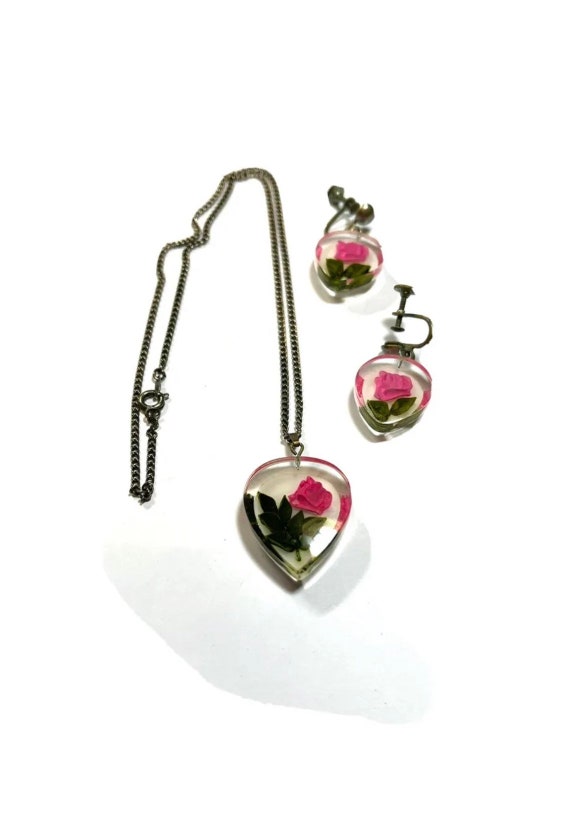 Lucite Rose/Pink Rose/Jewelry Set/rose Necklace/Rose … Gem