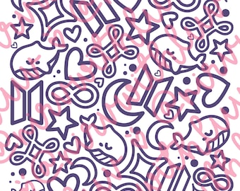 BTS Sowoozoo and whale symbols pattern SVG - sticker, cricut, silhouette cut - Digital download
