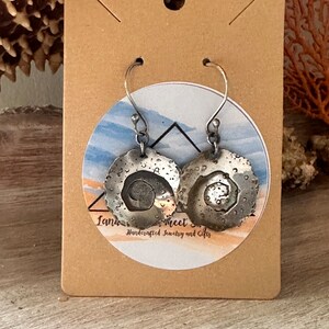 Wave spiral earrings, round spiral dangle earrings, wave dangle earrings, silver spiral dangle earrings, ocean spiral dangle earrings