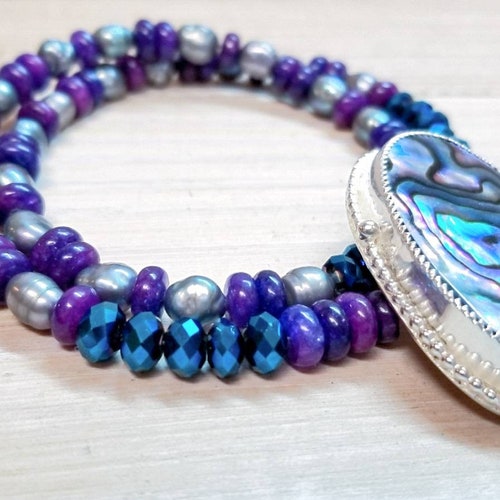 Abalone Shell and Czech shops Beads Wrap Bracelet | Abalone Shell Jewelry | Czech Beaded Bracelet | Layer Bracelet | Valentines Gift for her