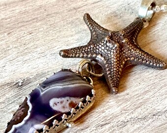 Ocean lovers Purple Passion Agate Starfish Necklace in Bronze and Sterling Silver