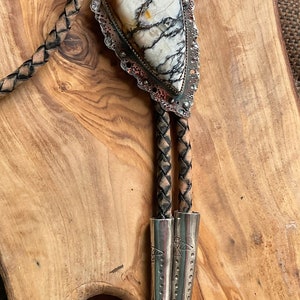 Genuine hubei white opalized stone bolo tie for her, arrowhead shaped bolo tie, hubei opalized stone bolo tie, ooak bolo tie, lariat tie. image 5