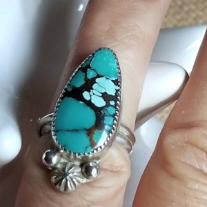 Turquoise ring pear shape hubei turquoise ring overlapping band, Turquoise ring sterling silver, Turquoise ring for women, bao canyon ring