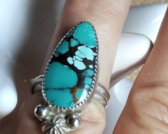 Turquoise ring peer Hubei: sterlingzilveren overlappende band, maat 7,5