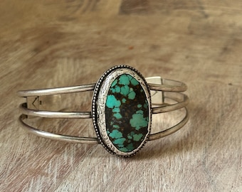 Hubei Türkis Manschette Armband: Sterling Silber 3-Draht Band