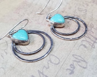 Campitos turquoise heart earrings, turquoise dangle earrings, earrings for Valentine's day, heart hoop earrings, silver turquoise heart