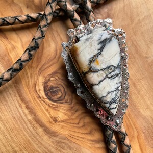 Genuine hubei white opalized stone bolo tie for her, arrowhead shaped bolo tie, hubei opalized stone bolo tie, ooak bolo tie, lariat tie. image 6