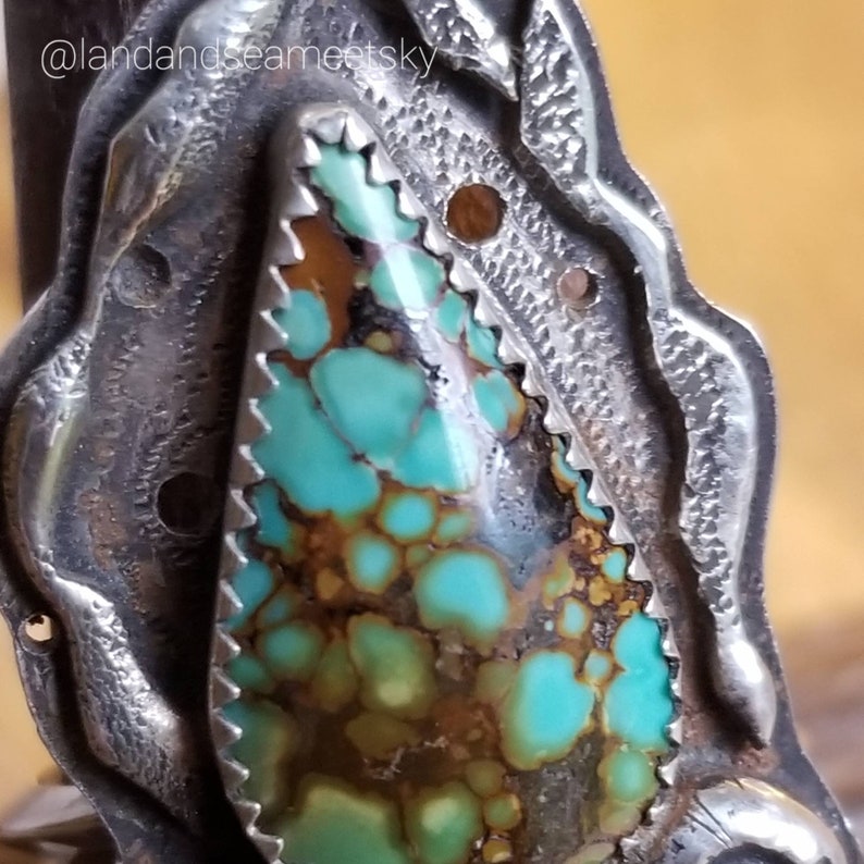 Treasure mountain turquoise two-stone ring, with a double triangle wire band. Statement two-stone ring, bohostyle two-stone ring image 7