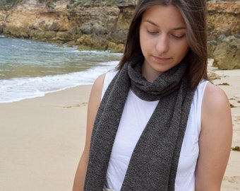 Merino wool scarf, black / taupe marl - 100% wool - Australian made