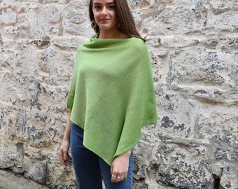 Green knitted cotton poncho, gift for her, women's gift, cotton wrap, girlfriend gift