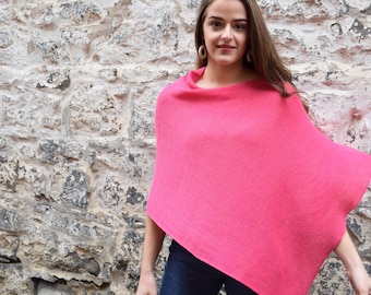 Pink knitted cotton poncho, gift for her, women's gift, cotton wrap, girlfriend gift