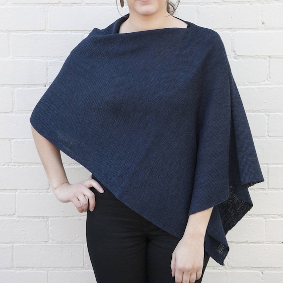 Navy Lightweight Merino Wool Poncho 