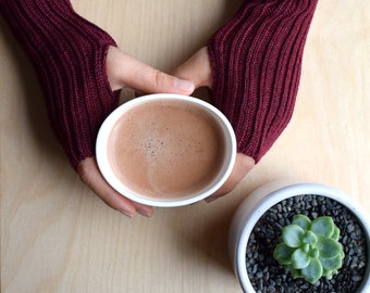 Wool Wrist Warmers / Fingerless Mittens - Wine