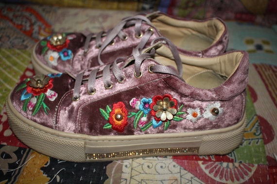 Pink Velvet Embroidered Shabby Chic Vintage shoes
