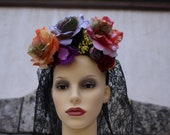 Flower Crown Headpiece - Day of the Dead - Sugar Skull - Floral Headband - Halloween - Cinco De Mayo - Fiesta
