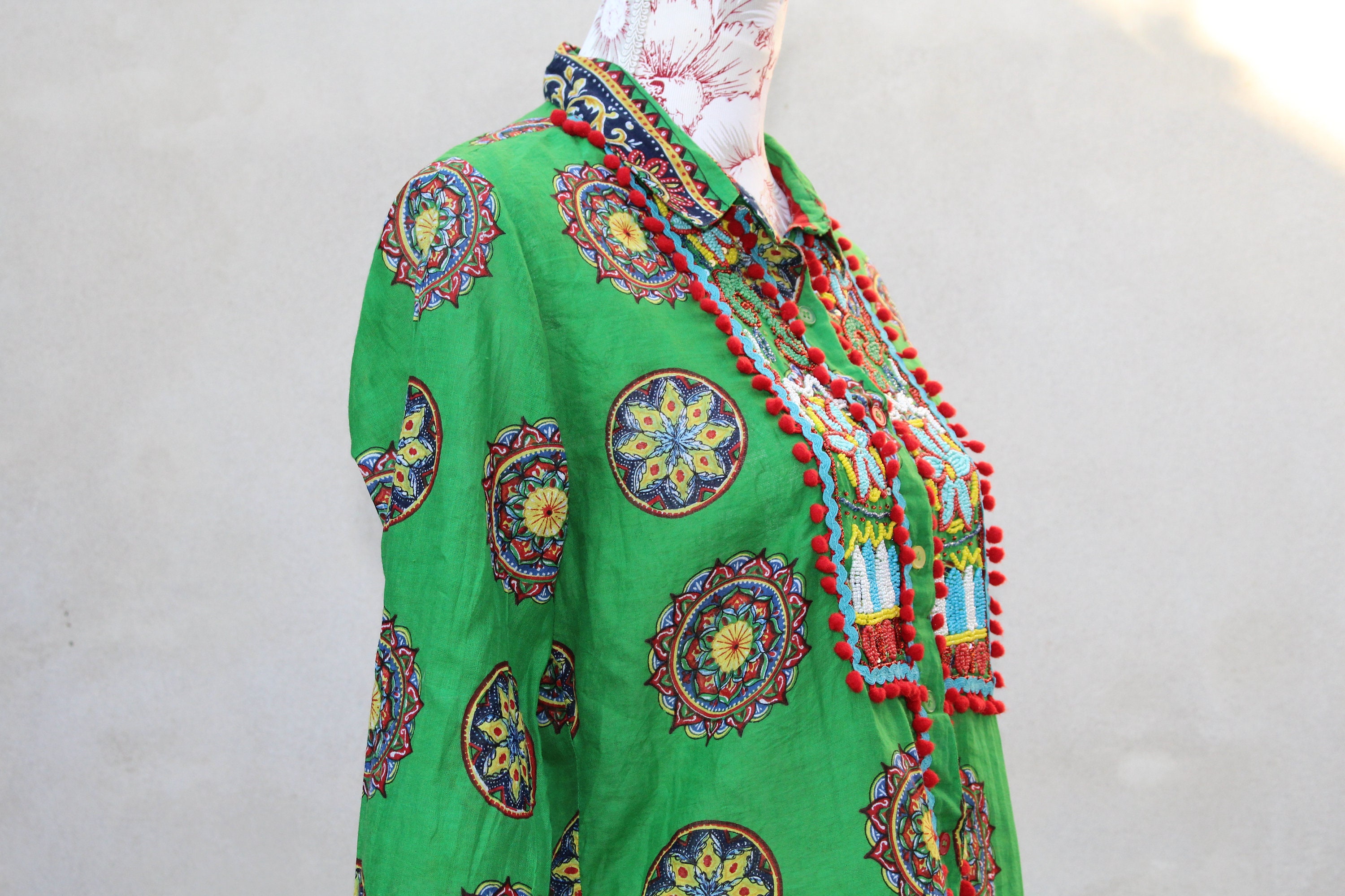 Vintage beaded italian cotton shirtS size Etsy
