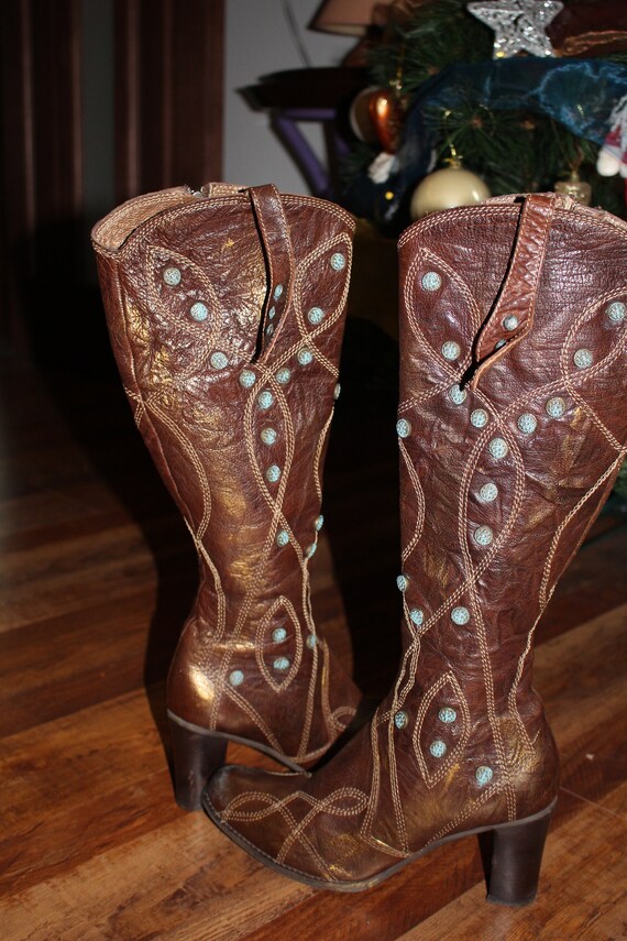 Upcycled Tall Leather Boots- Vintage Leather Boho… - image 2
