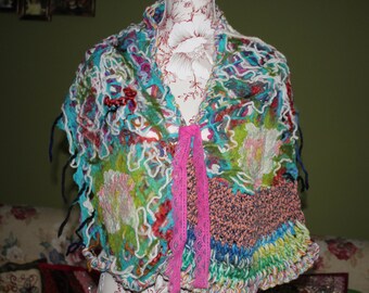 Art to wear wool shawl for women,Shabby chic felted scarf wrap,Romantic gift shawl,Lagenlook