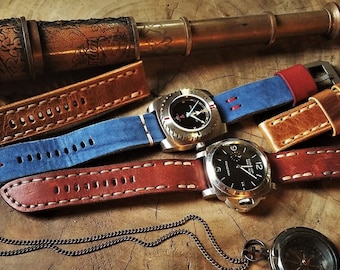 Special !! StoneSanded Blue Horween Leather WATCH STRAP Band Custom Handmade Snuffed Horween Cowhide Rustic iWatch Apple Watch Personalized