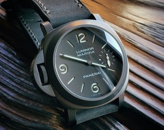 Graphite Gray/Grey WATCHSTRAP for Panerai Leather Band Handmade Amazing Horween Cowhide Mens Rustic Antique iWatch Apple Android Personalize