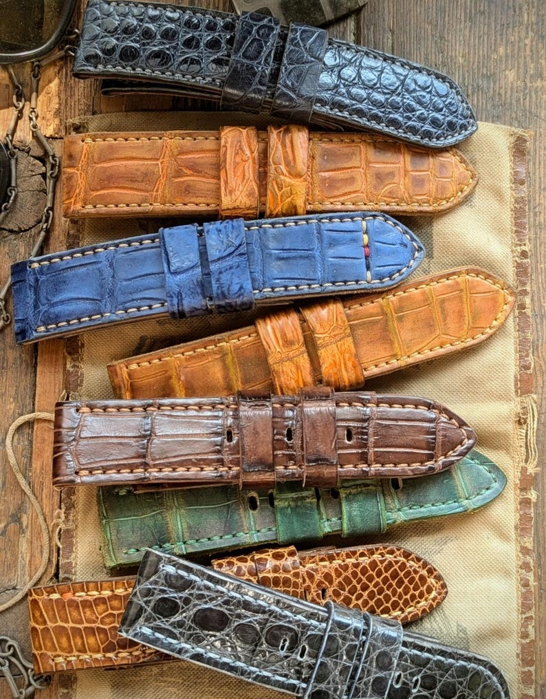 HORLOGEBAND Premium handgemaakte echte Amerikaanse exotische huid Panerai iWatch Band aangepaste Amazing Horween heren rustiek horloge Android gepersonaliseerd afbeelding 8