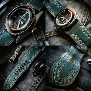 Rare Shell Cordovan Horween Blue WATCHSTRAP for Panerai iWatch iPhone Band Unisex Custom Handmade Amazing Rustic Android Personalized OOAK