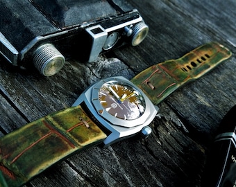 hDye StoneSand WATCHSTRAP Vintage Vdb Panerai Real Handmade Amazing Exotic Leather STRAP OOAK Rustic Personalized iWatch Band Custom Unisex