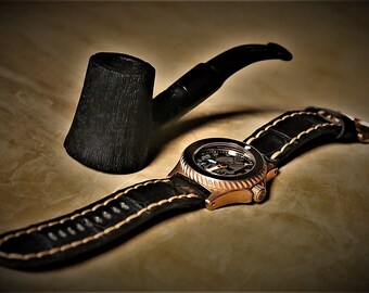 Black Exotic STRAP for Panerai Omega Rolex VDB Kav Band Custom Handmade Amazing Horween Mens Women Rustic iWatch Android Personalized OOAK
