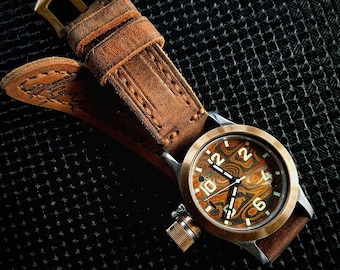 AFH Jules Verne WATCHSTRAP for Panerai iWatch iPhone Band Unisex Custom Handmade Amazing Horween Rustic Antique Android Personalized OOAK