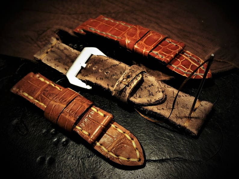 HORLOGEBAND Premium handgemaakte echte Amerikaanse exotische huid Panerai iWatch Band aangepaste Amazing Horween heren rustiek horloge Android gepersonaliseerd afbeelding 9
